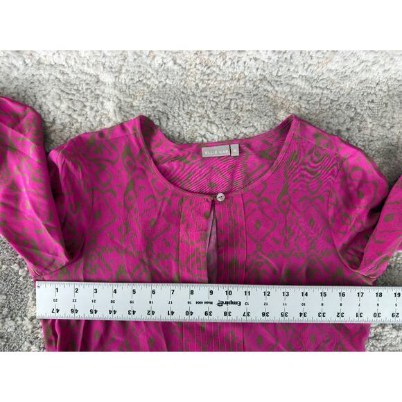 Ellie Kai Size 0/S Silk Abstract Keyhole Casual Top Purple Long Sleeve Button - Picture 3 of 7